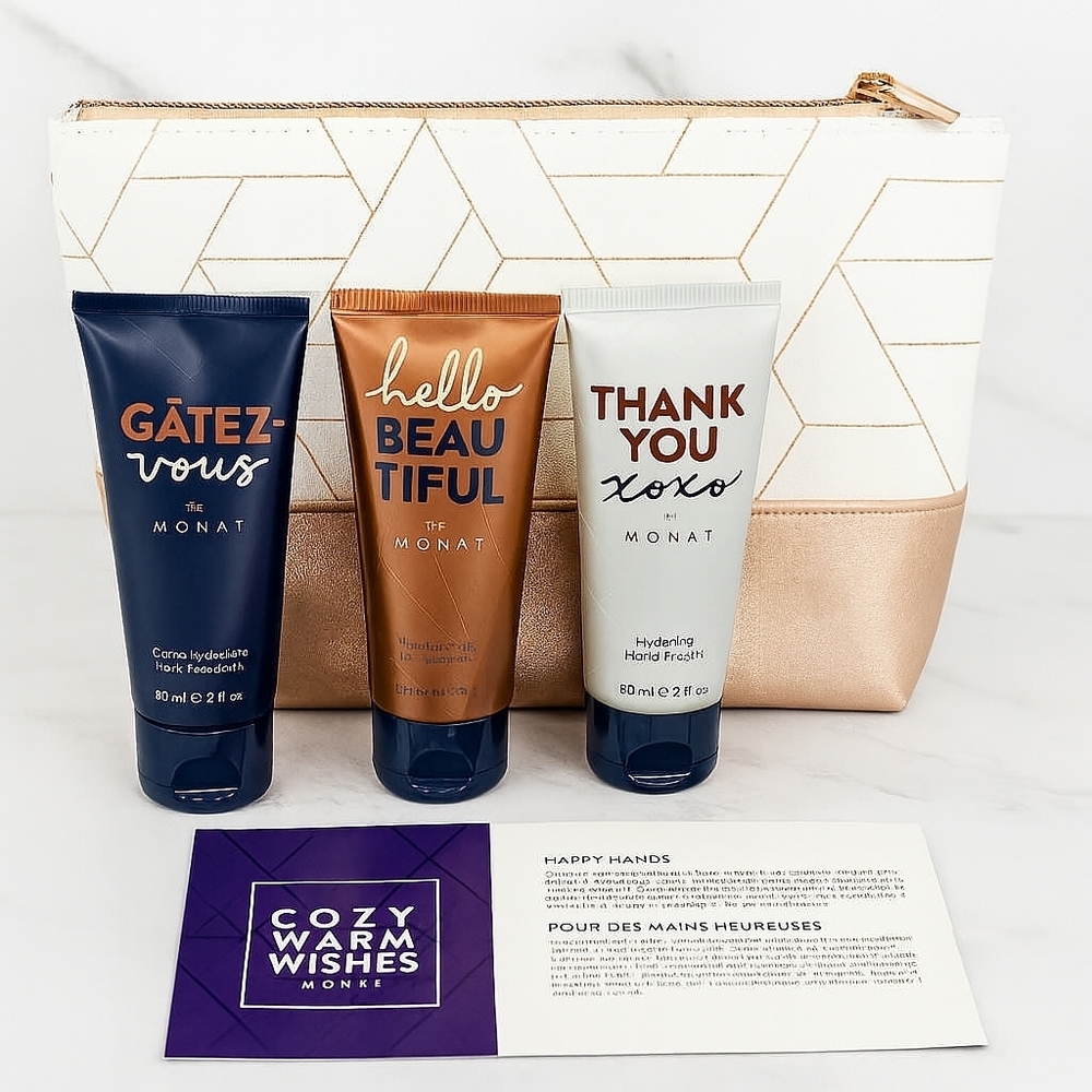 Monat Limited Edition Happy Hands Collection With Rose Gold Cosmetic Bag